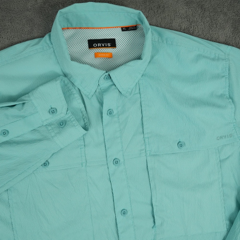 Orvis Open Air Caster Long Sleeve Shirt Mens XL Teal Active Fit Vented Fishing